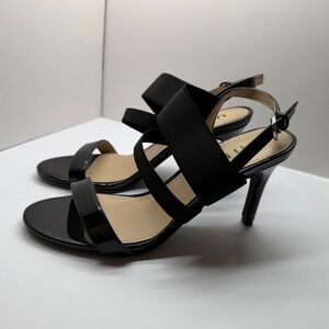 Unisa Unmarna Black Patent Strappy Elastic Heel Sandals Womens 7.5M